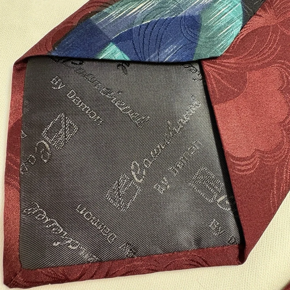 Vintage COURCHEVEL by DAMON Silk Necktie - Bold Geometric Abstract Red Blue Teal